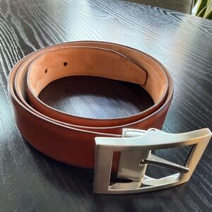 Allen Edmonds brown dress leather 1.1/4” belt with Silver Buckle.